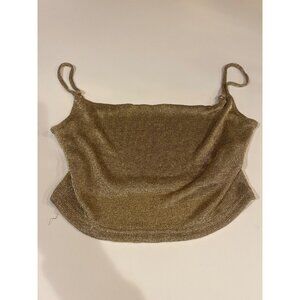 Gold Metallic Sleeveless Knit Crop Top With Spaghetti Straps